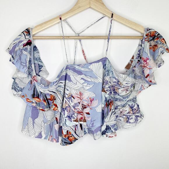 LF Three Days Crop Top Women XS NWT Blue Printed Woven Strappy - Picture 1 of 5